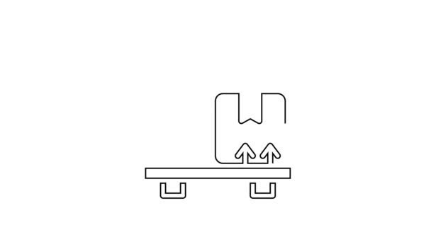 Linha preta Escala com ícone de caixa de papelão isolado no fundo branco. Logística e entrega. Peso do pacote de entrega em uma balança. Animação gráfica em movimento de vídeo 4K — Vídeo de Stock