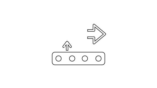 Zwarte lijn Transportband met kartonnen doos pictogram geïsoleerd op witte achtergrond. 4K Video motion grafische animatie — Stockvideo