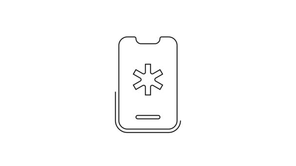 Black line Telephone with emergency call 911 icon isolated on white background. Police, ambulance, fire department, call, phone. 4K Video motion graphic animation — Stock Video