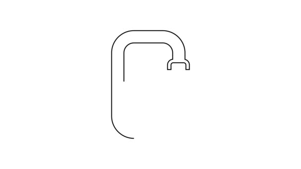 Zwarte lijn Karabijnhaak pictogram geïsoleerd op witte achtergrond. Extreme sport. Sportuitrusting. 4K Video motion grafische animatie — Stockvideo