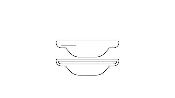 Schwarze Linie Geschirr Ikone isoliert auf weißem Hintergrund. Abwasch-Ikone. Spülmaschinenzeichen. Sauberes Geschirrschild. 4K Video Motion Grafik Animation — Stockvideo