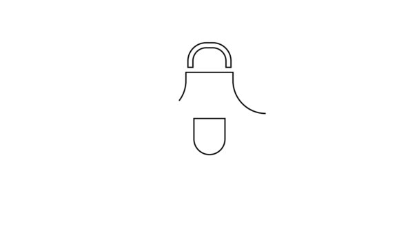 Linha preta ícone avental de cozinha isolado no fundo branco. Farda de chef para cozinhar. Animação gráfica em movimento de vídeo 4K — Vídeo de Stock