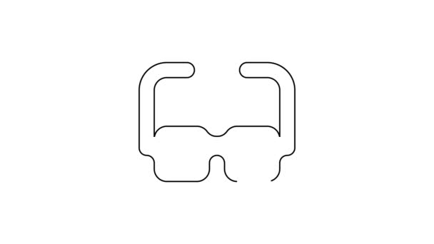Icona Occhiali linea nera isolato su sfondo bianco. Simbolo cornice occhiali. Animazione grafica 4K Video motion — Video Stock