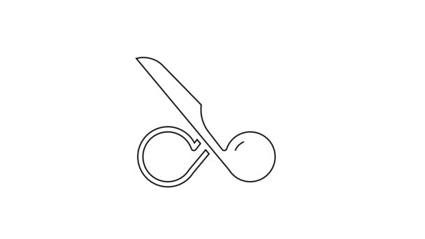 Black line Scissors icon isolated on white background. Cutting tool sign. 4K Video motion graphic animation — Stock Video