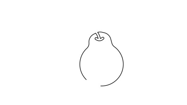 黒い線白の背景に孤立した梨のアイコン。葉のシンボルを持つ果物。4Kビデオモーショングラフィックアニメーション — ストック動画
