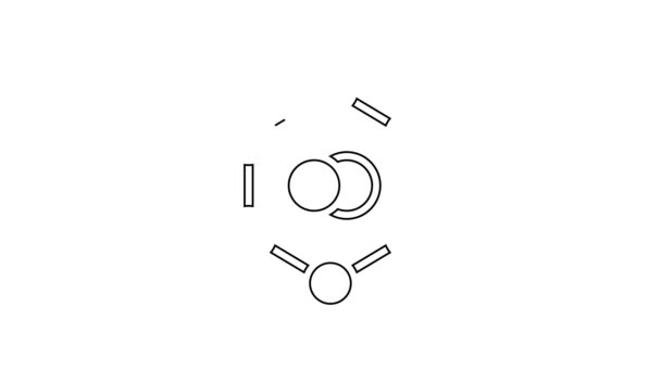 Черная линия иконка молекулы изолированы на белом фоне. Структура молекул в химии, преподаватели естественных наук инновационный образовательный плакат. Видеографическая анимация 4K — стоковое видео