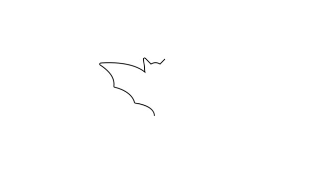 Μαύρη γραμμή Ιπτάμενο εικονίδιο νυχτερίδας που απομονώνεται σε λευκό φόντο. Καλό αποκριάτικο πάρτι. 4K Γραφική κίνηση κίνησης βίντεο — Αρχείο Βίντεο