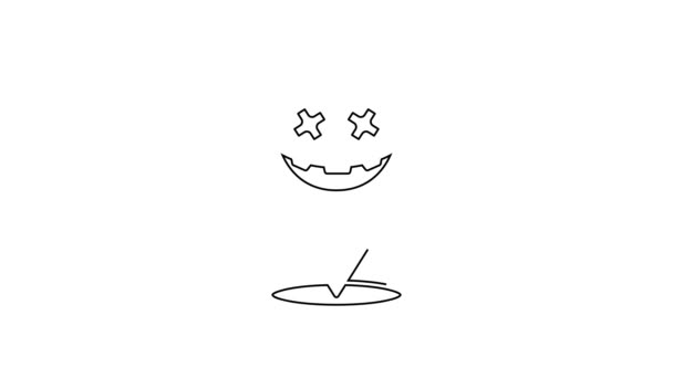 Línea negra Feliz Halloween icono de vacaciones aislado sobre fondo blanco. Animación gráfica de vídeo 4K — Vídeo de stock