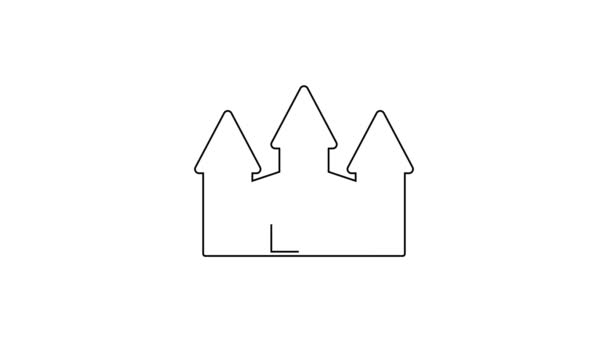 Icona Castello linea nera isolata su sfondo bianco. Fortezza medievale con torre. Protezione dai nemici. Affidabilità e difesa della città. Animazione grafica 4K Video motion — Video Stock