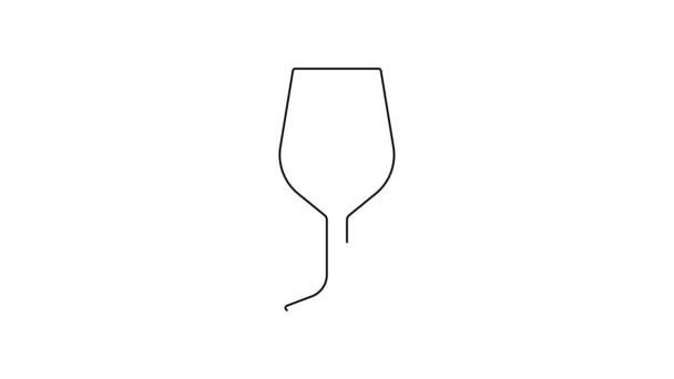 Черная линия вина стекло значок изолирован на белом фоне. Знак "Винное стекло". Видеографическая анимация 4K — стоковое видео