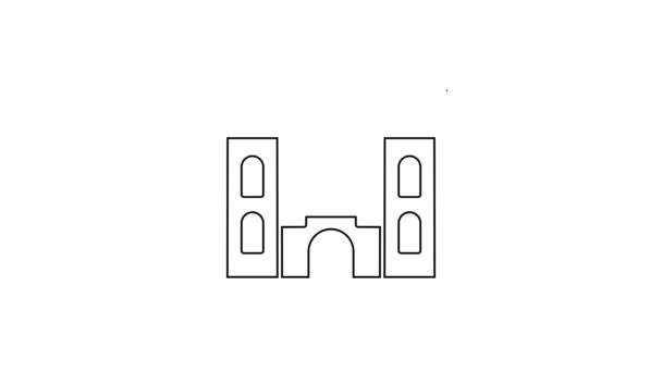 Черная линия Замок изолирован на белом фоне. Средневековая крепость с башней. Защита от врагов. Надежность и защита города. Видеографическая анимация 4K — стоковое видео
