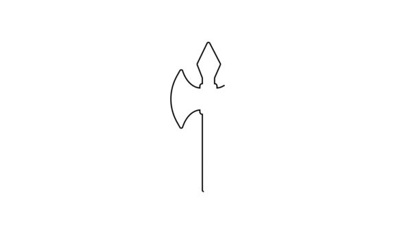 Línea negra Icono de hacha medieval aislado sobre fondo blanco. Hacha de batalla, hacha ejecutora. Arma medieval. Animación gráfica de vídeo 4K — Vídeos de Stock
