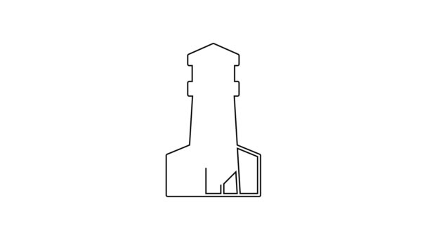 Czarna linia Lighthouse ikona izolowana na białym tle. 4K Animacja graficzna ruchu wideo — Wideo stockowe