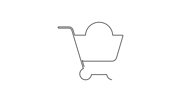 黑线添加到购物车图标隔离在白色背景.网上购物的概念。送货服务标志。超级市场篮子的象征.4K视频运动图形动画 — 图库视频影像