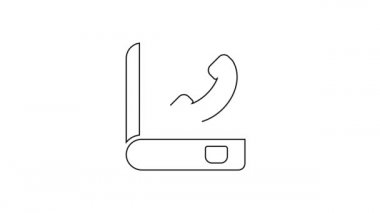 Siyah çizgi telefon rehberi simgesi beyaz arkaplanda izole edildi. Adres defteri. Telefon rehberi. 4K Video hareketli grafik canlandırması