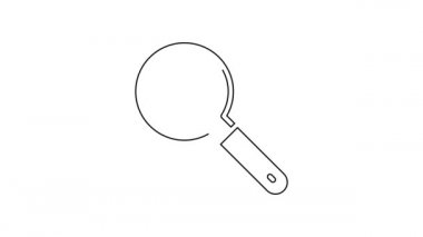 Beyaz arka planda siyah çizgi büyüteç simgesi izole edildi. Arama, odaklanma, yakınlaştırma, iş sembolü. 4K Video hareketli grafik canlandırması