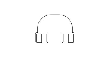 Siyah çizgi kulaklık simgesi beyaz arkaplanda izole edildi. Kulaklıklar. Müzik, hizmet, iletişim ve operatör konsepti. 4K Video hareketli grafik canlandırması