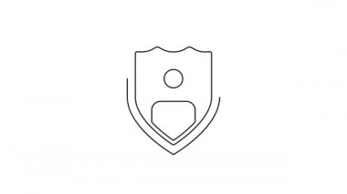 Siyah çizgi Hayat Sigortası beyaz arka planda izole edilmiş bir kalkan ikonu. Güvenlik, güvenlik, koruma, konsept koruma. 4K Video hareketli grafik canlandırması