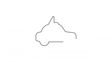 Siyah çizgi elektrikli araba ve elektrik kablosu şarj ikonu beyaz arka planda izole edildi. Yenilenebilir ekolojik teknolojiler. 4K Video hareketli grafik canlandırması