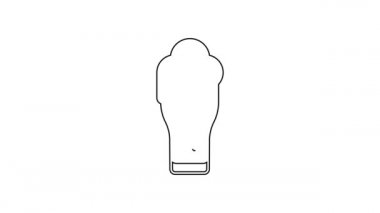 Beyaz arka planda izole edilmiş siyah çizgi bira ikonu. 4K Video hareketli grafik canlandırması