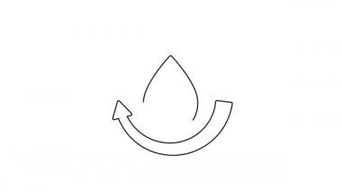 Beyaz arkaplanda izole edilmiş siyah çizgi temiz su simgesini geri dönüştür. İşaret geri dönüşümlü bir damla su. 4K Video hareketli grafik canlandırması