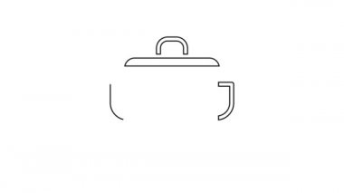 Beyaz arkaplanda siyah çizgili tencere ikonu izole edilmiş. Haşlama ya da güveç besin sembolü. 4K Video hareketli grafik canlandırması