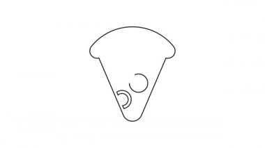 Beyaz arka planda izole edilmiş siyah çizgi pizza ikonu. Fast food menüsü. 4K Video hareketli grafik canlandırması