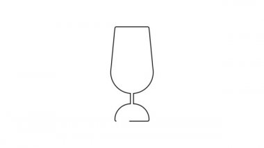 Beyaz arka planda izole edilmiş siyah çizgi şarap cam ikonu. Şarap kadehi işareti. 4K Video hareketli grafik canlandırması