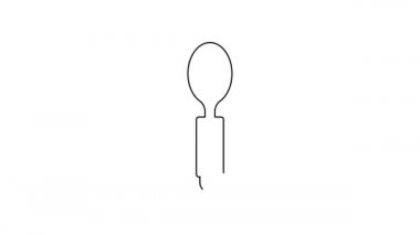 Siyah çizgi kaşık simgesi beyaz arkaplanda izole edildi. Mutfak aletleri. Çatal bıçak seti. 4K Video hareketli grafik canlandırması