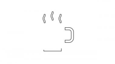 Siyah çizgi kahve fincanı simgesi beyaz arkaplanda izole edilmiş. Çay fincanı. Sıcak içecek kahvesi. 4K Video hareketli grafik canlandırması