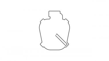 Siyah çizgi kantin su şişesi simgesi beyaz arkaplanda izole edilmiş. Turist matarası ikonu. Kampanyada bir kavanoz su kullanıldı. 4K Video hareketli grafik canlandırması