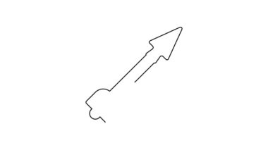 Siyah çizgi Ortaçağ ok simgesi beyaz arkaplanda izole edildi. Ortaçağ silahı. 4K Video hareketli grafik canlandırması