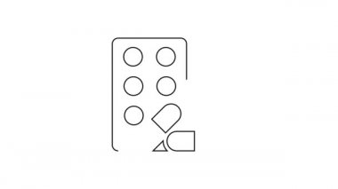 Siyah çizgi spor doping, beyaz arka planda izole edilmiş dambıl ikonlu anabolik ilaçlar. Anabolik steroid tableti. Haplar kavanozda. 4K Video hareketli grafik canlandırması