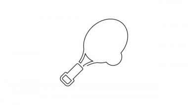 Siyah çizgili tenis raketi ve beyaz arka planda top ikonu var. Spor malzemeleri. 4K Video hareketli grafik canlandırması