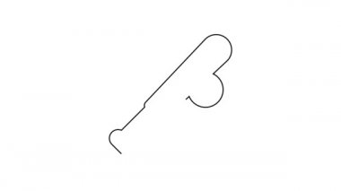 Beyaz zemin üzerinde top ikonu olan siyah çizgi beyzbol sopası. 4K Video hareketli grafik canlandırması