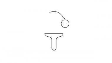 Masa tenisi ikonunu oynamak için siyah hat raketi beyaz arka planda izole edilmiş. 4K Video hareketli grafik canlandırması