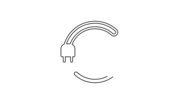 Beyaz arkaplanda siyah çizgi elektrik kaydedilen yaprak simgesi. Elektrik tasarrufu. Çevresel koruma. Biyolojik enerji. 4K Video hareketli grafik canlandırması