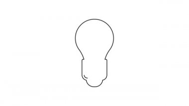 Beyaz zemin üzerinde yaprak simgesi olan siyah çizgi lambası. Çevre enerjisi kavramı. Alternatif enerji kavramı. 4K Video hareketli grafik canlandırması