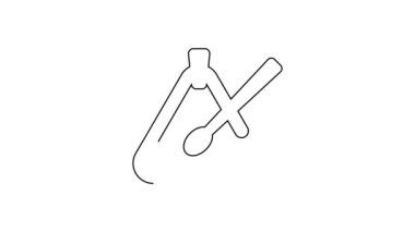 Siyah çizgi üçgeni müzik aleti simgesi beyaz arkaplanda izole edildi. 4K Video hareketli grafik canlandırması