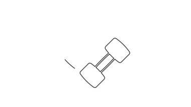 Siyah çizgi Dumbbell simgesi beyaz arkaplanda izole edildi. Kas kaldırma, fitness halteri, spor malzemeleri. 4K Video hareketli grafik canlandırması