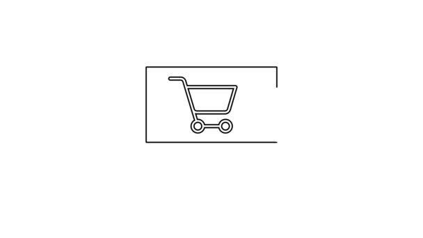 Black line Shopping cart on monitor icon isolated on white background. Concept e-commerce, e-business, online business marketing. 4K Video motion graphic animation — Stockvideo