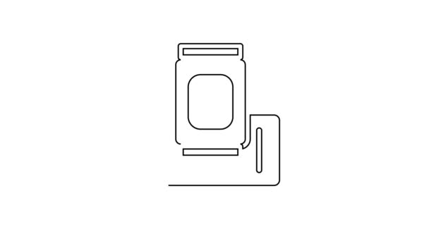 Línea negra Pedido de comida en icono móvil aislado sobre fondo blanco. Pedido por teléfono móvil. Restaurante concepto de entrega de comida. Animación gráfica de vídeo 4K — Vídeos de Stock