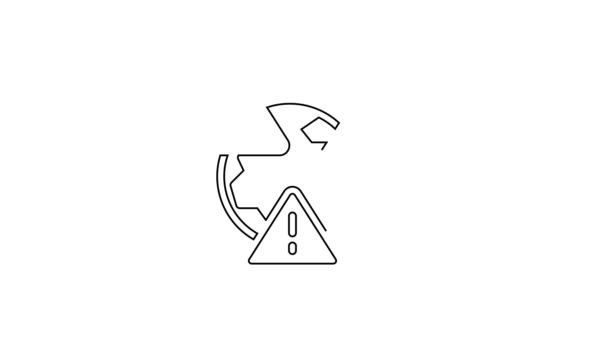 Ligne noire Symbole de la planète Terre avec icône du point d'exclamation isolé sur fond blanc. Terre globale, danger du point d'exclamation. Animation graphique de mouvement vidéo 4K — Video