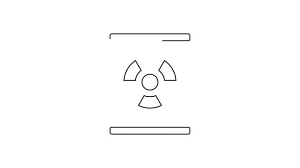 Černá čára Radioaktivní odpad v barrel ikonu izolované na bílém pozadí. Toxický sud na odpadky. Emise radioaktivního odpadu, znečištění životního prostředí. Grafická animace pohybu videa 4K — Stock video