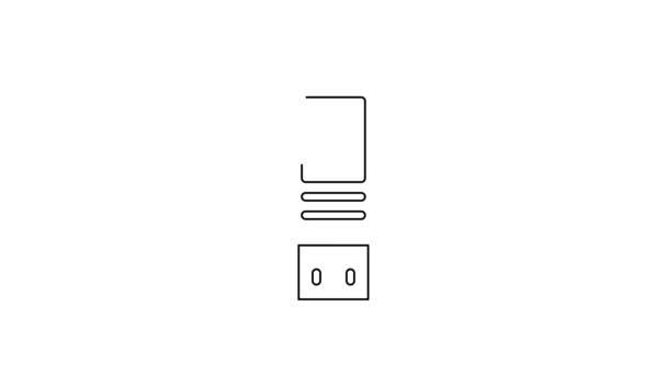 Icono de unidad flash USB de línea negra aislado sobre fondo blanco. Animación gráfica de vídeo 4K — Vídeos de Stock