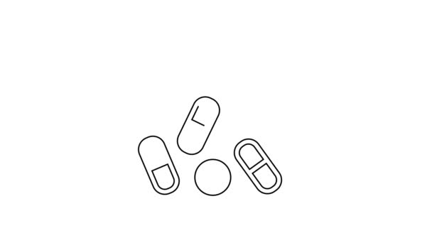 Black line Medical pill bottle biohacking icon isolated on white background. Pharmacy biohacking. 4K Video motion graphic animation — Stockvideo