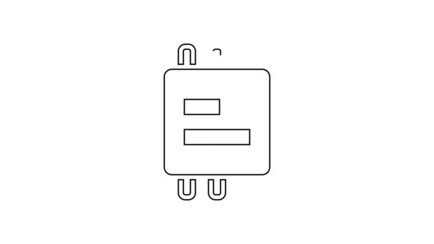 Procesador de computadora de línea negra con icono de CPU de microcircuitos aislado sobre fondo blanco. Chip o cpu con placa de circuito. Micro procesador. Animación gráfica de vídeo 4K — Vídeos de Stock