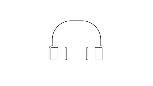 Linha preta Headphones ícone isolado no fundo branco. Fones de ouvido. Conceito para ouvir música, serviço, comunicação e operador. Animação gráfica em movimento de vídeo 4K — Vídeo de Stock