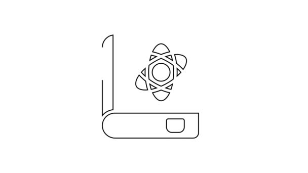 Línea negra Libro sobre el icono de la física aislado sobre fondo blanco. Animación gráfica de vídeo 4K — Vídeo de stock
