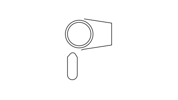Schwarze Linie Haartrockner Symbol isoliert auf weißem Hintergrund. Haartrockner Zeichen. Föhn-Symbol. Heiße Luft blasen. 4K Video Motion Grafik Animation — Stockvideo